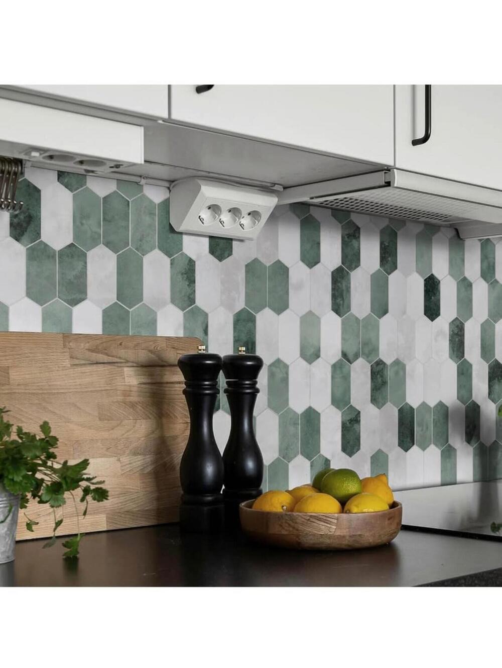 Green Hexagon Peel and Stick Backsplash Tiles - 10 Sheets - New in Box! - Picture 8 of 9